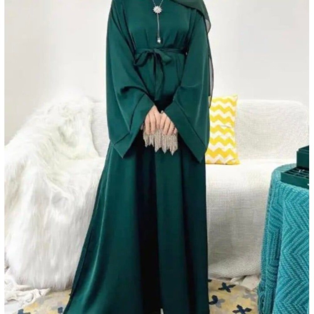 Forest Green Luxury Satin Long Sleeves Abaya